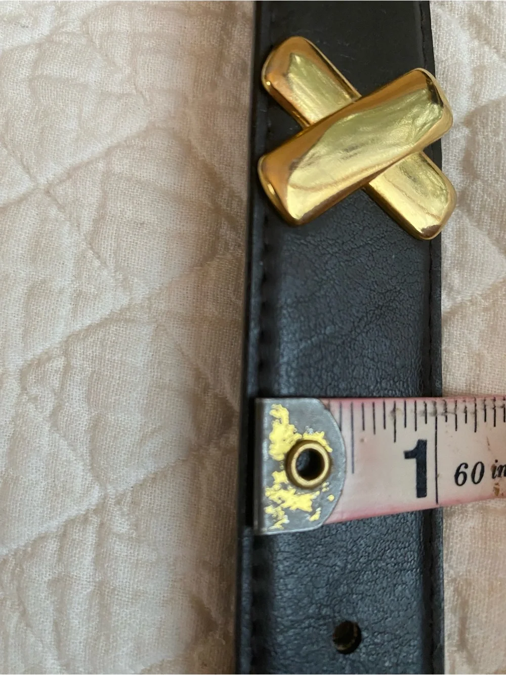 VTG Black Faux Leather Kiss Statement Belt Gold X Stud Accents Rock Punk Medium